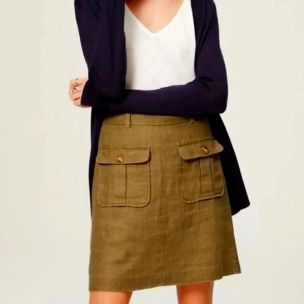 LOFT Khaki Linen Safari Skirt 12